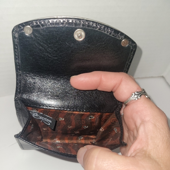 Brighton Black Leather Crocodile Embossed Wallet with Loop Fasteners for Belt - Picture 3 of 8